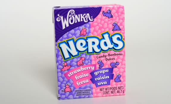 <p>Remember the Willy Wonka Candy Company that brought us Nerds in the 1980s? Well these adorable uneven moon rock candies are vegan. The double flavoured boxes packed with rainbow sweets are as popular today as they were decades ago. Look for the mini Nerd boxes in kid's Halloween loot bags. </p>