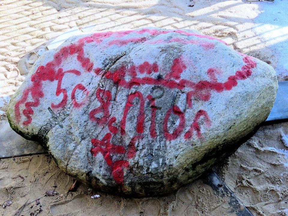 Plymouth Rock vandalized | Janice Drew