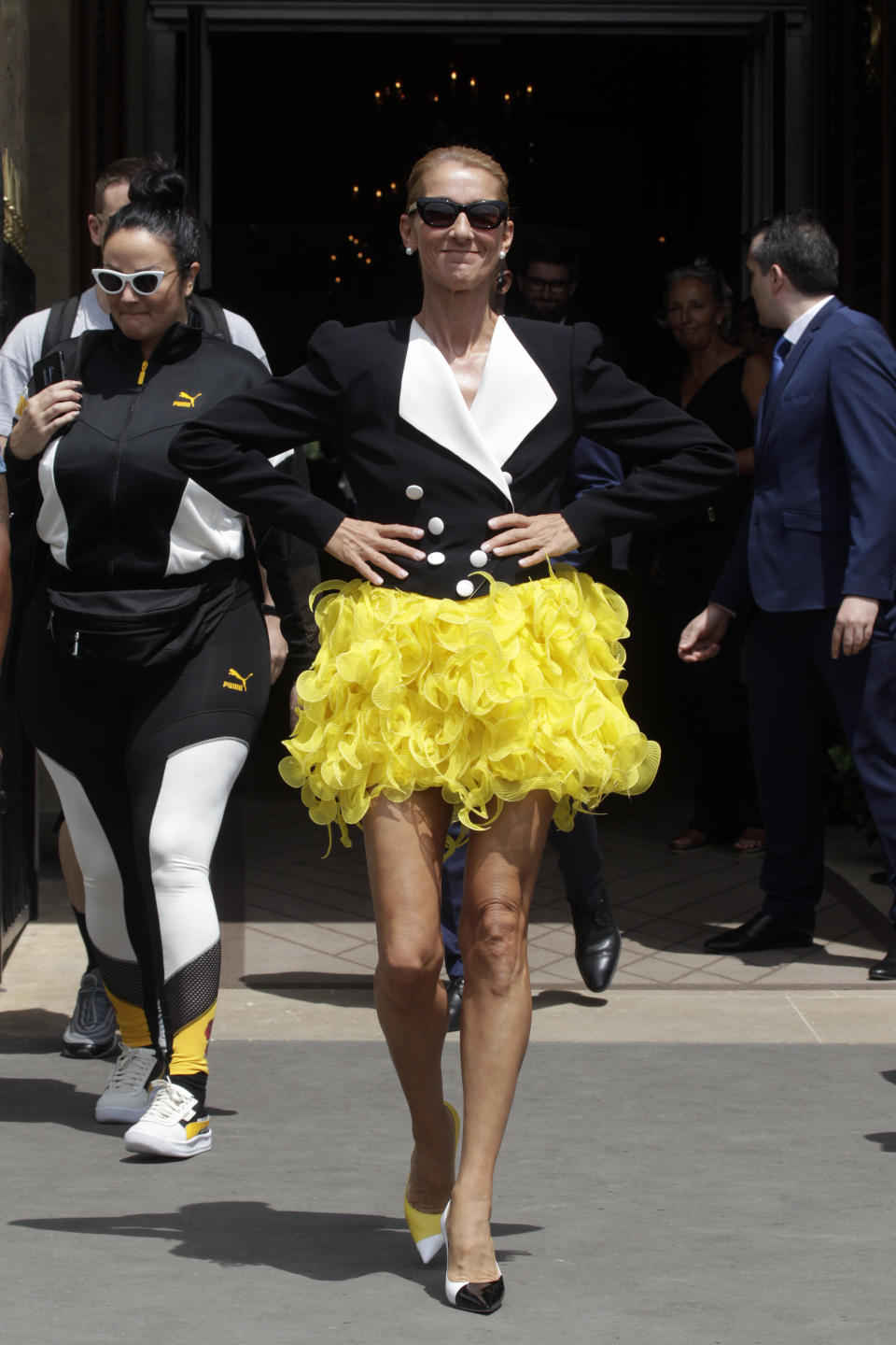 Celine Dion seen leaving her hotel in Paris, France, on  June 30, 2019. (Photo by Mehdi Taamallah/NurPhoto via Getty Images)