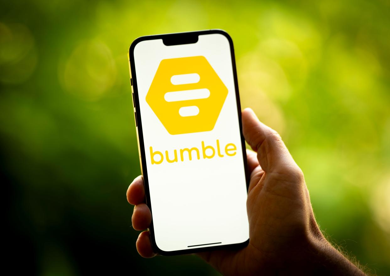 The Bumble dating app logo is seen in this photo illustration.