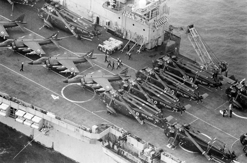 British aircraft carrier HMS Hermes Harrier Sea King