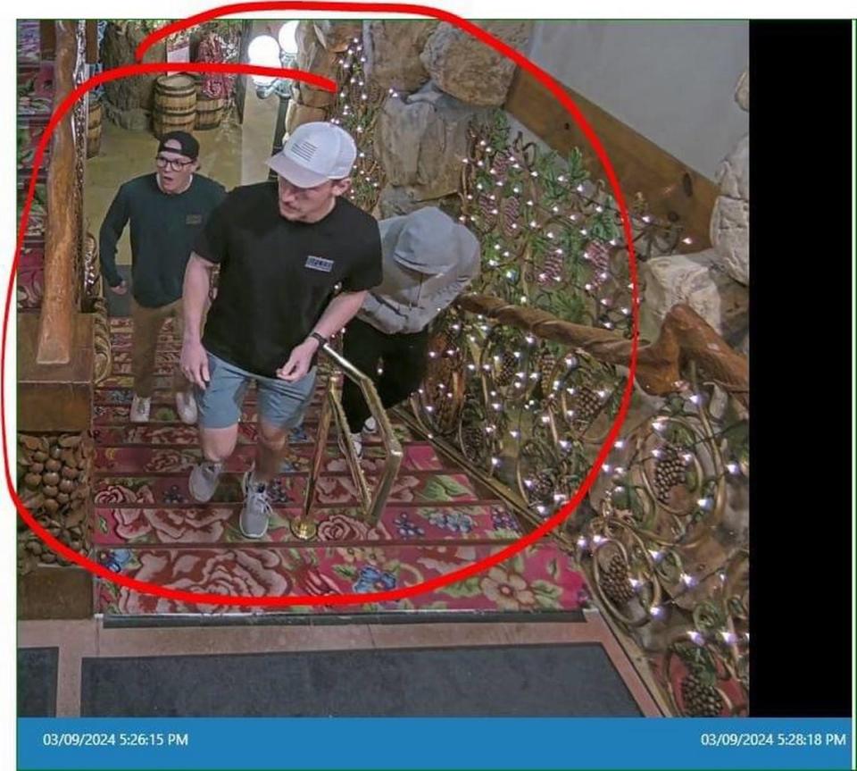 Young men caught on Madonna Inn security footage are suspected of stealing the Steakhouse rug on March 9, 2024 — the fourth year in a row that the rug has been stolen. Courtesy of Madonna Inn