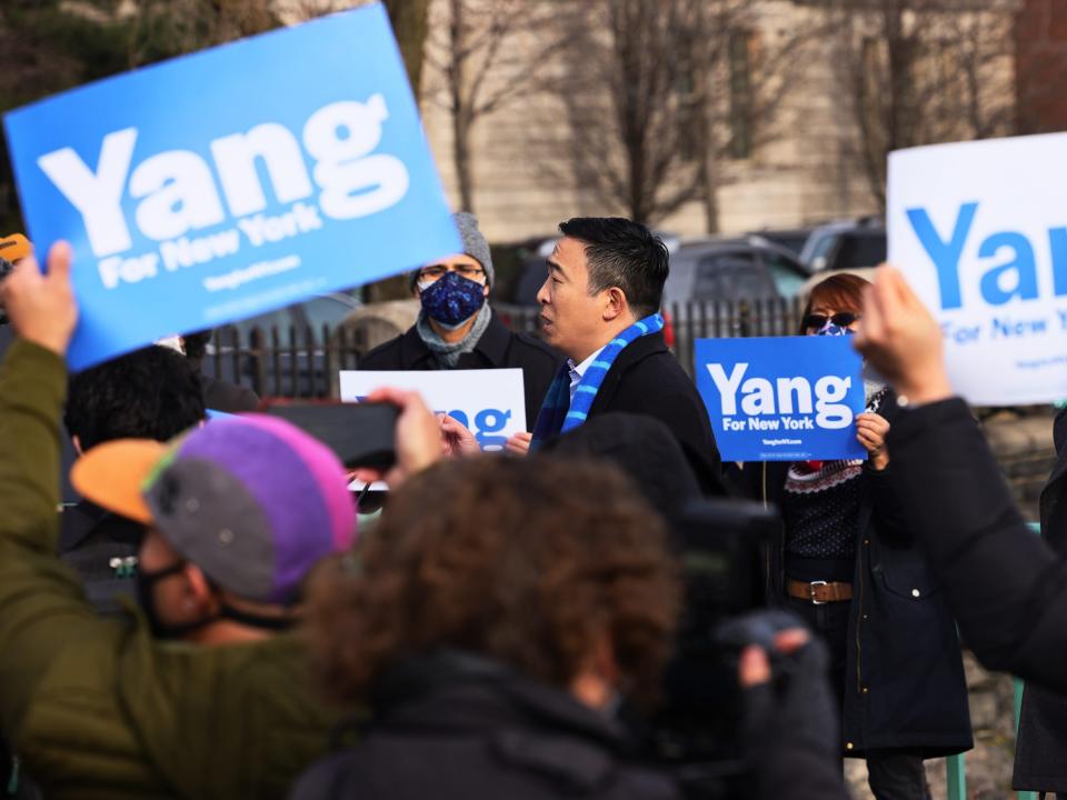 New York City Mayoral candidate Andrew Yang speaks at a press conference on January 14, 2021 in New York City. Former presidential candidate Andrew Yang announced his candidacy for Mayor of New York City. (Photo by Michael M. Santiago/Getty Images)