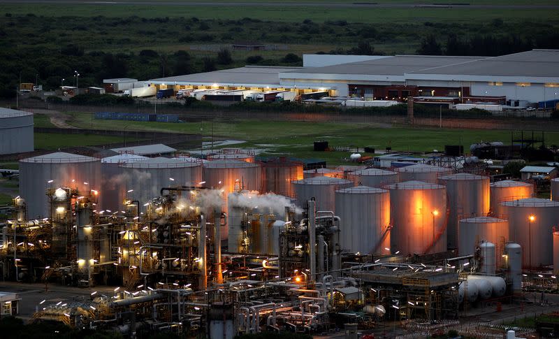 FILE PHOTO: A general view of part of the South African Petroleum Refinery (SAPREF) is seen in Durban