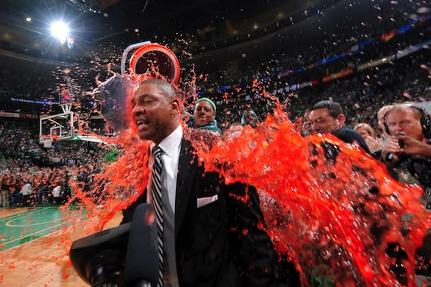 Gatorade bath goes dreadfully wrong for community college hoops coach  (Video)