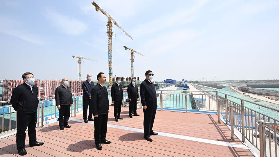 Chinese leader Xi Jinping inspects the construction sites of a railway station and an international trade center in Xiong'an on May 10. - Xinhua/Shutterstock