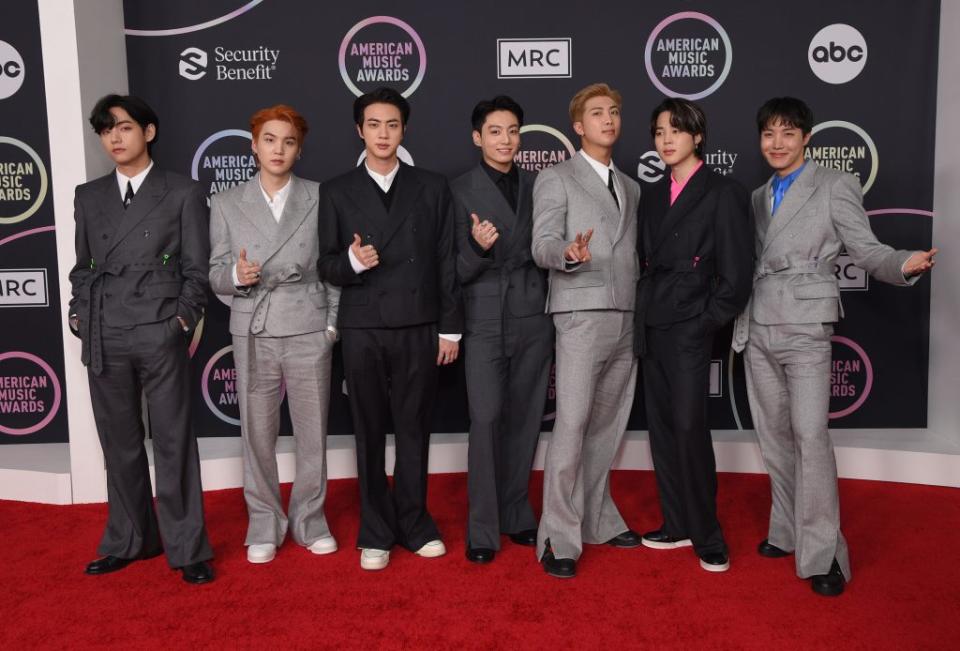BTS arrives at the 2021 American Music Awards at the Microsoft Theater in Los Angeles, California.BTS - Credit: ABC