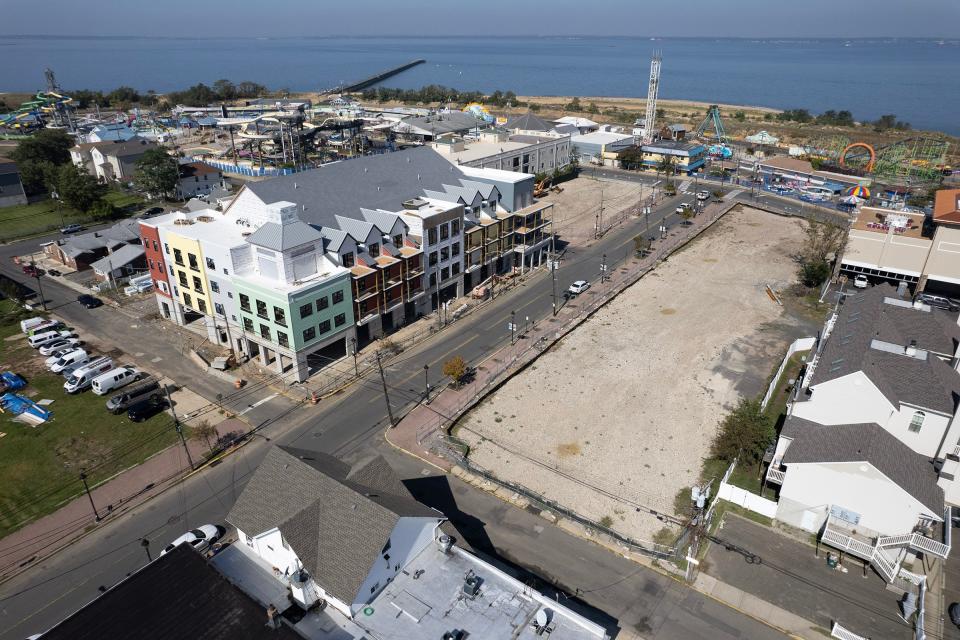 The Baypoint redevelopment project along Carr Avenue in Keansburg is shown Tuesday, October 3, 2023, two years after groundbreaking. Baypoint is supposed to bring 700 luxury apartment units, 45,000 square feet of restaurant, entertainment and retail space, and 1,000 parking spaces to Carr and Beachway avenues.