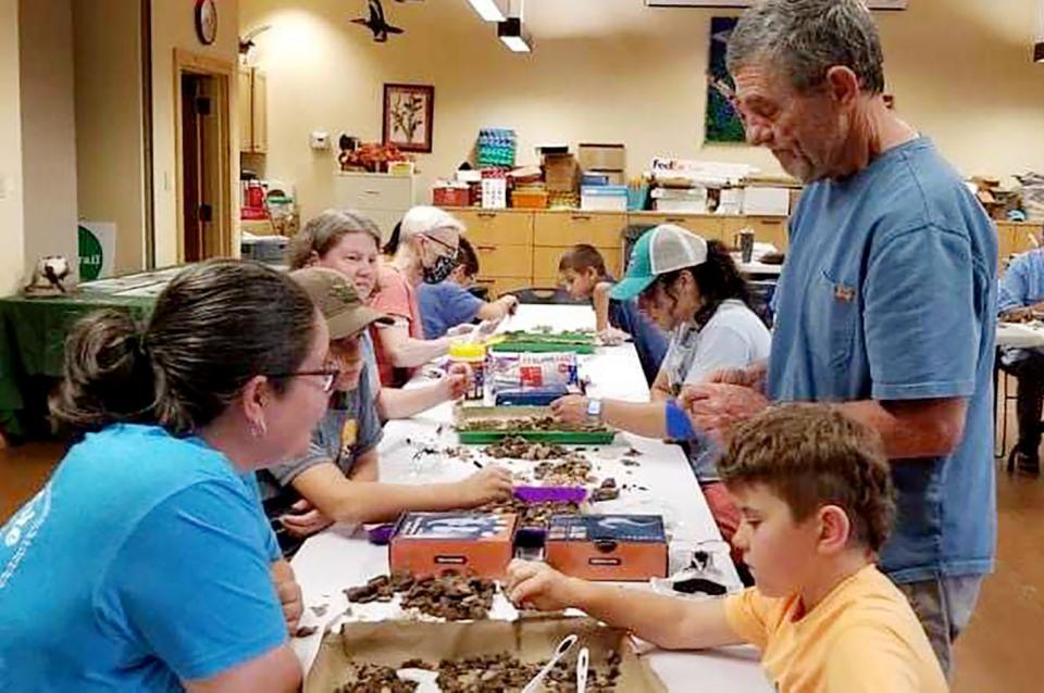 Community volunteer, Val Davdson (left), with Jameel Damlouji (right) going through the Conly site artifacts at the Red River National Wildlife Refuge.