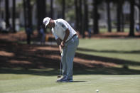 Ryan Palmer putts on the first tee during the third round of the RBC Heritage golf tournament, Saturday, June 20, 2020, in Hilton Head Island, S.C. (AP Photo/Gerry Broome)