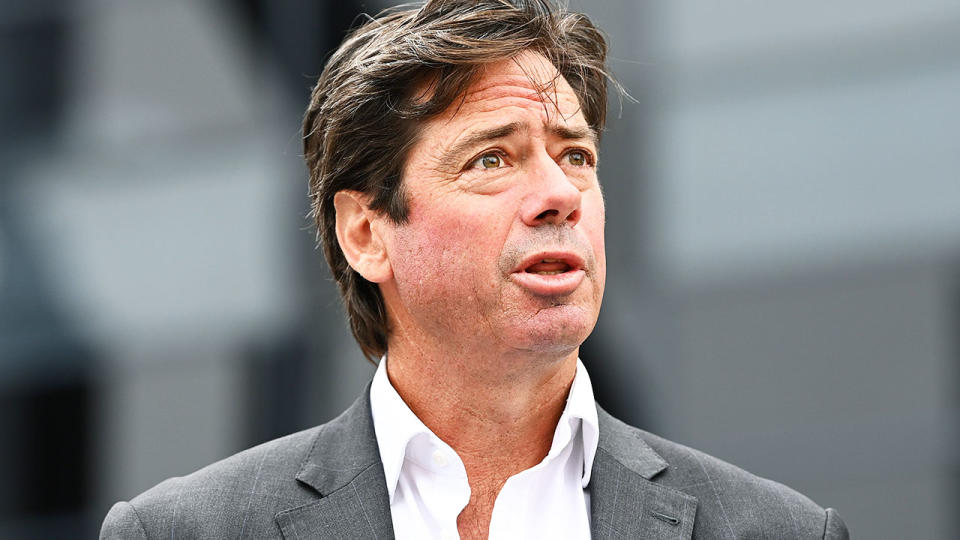 Gillon McLachlan speaks to the media during a press conference in Melbourne. (Photo by Quinn Rooney/Getty Images)