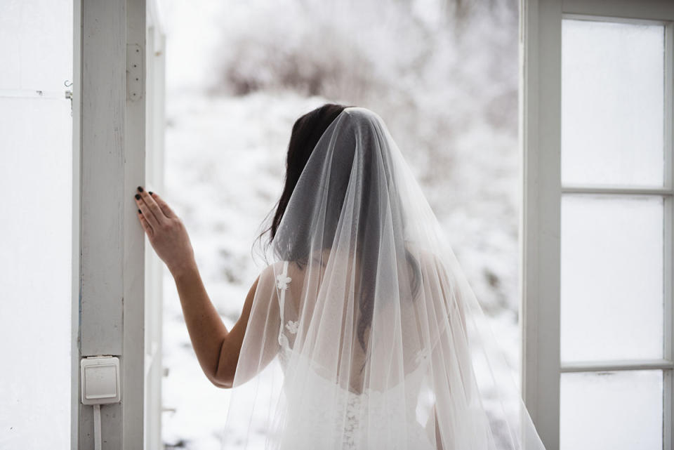 Bride looking outside