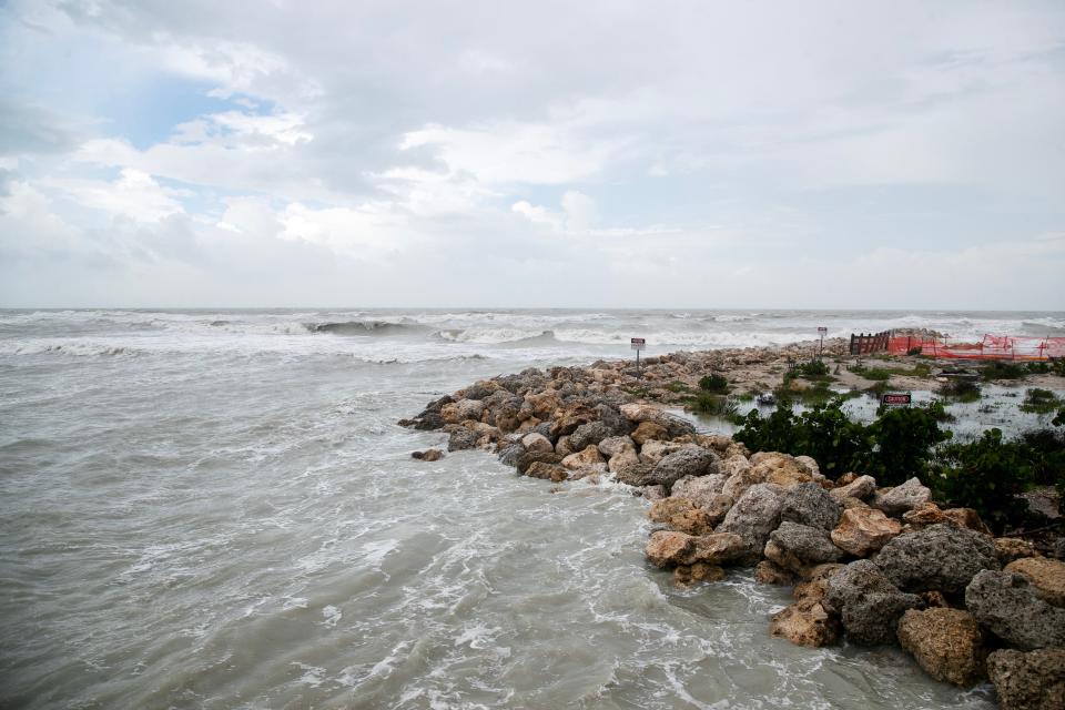 Waves crash into the rocks at Blind Pass on Captiva during high tide last Wednesday after Hurricane Idalia passed by in the gulf. Controversy about the size of resorts on the island may bring vigorous debate at at upcoming meeting of the Lee Board of County Commissioners.