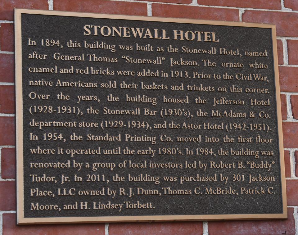 A plaque on the 301 Jackson Place building on the corner of 3rd and Jackson Streets in downtown Alexandria tells a brief history of the building that is reputed to be the oldest known commercial structure in downtown Alexandria, said attorney Thomas McBride.