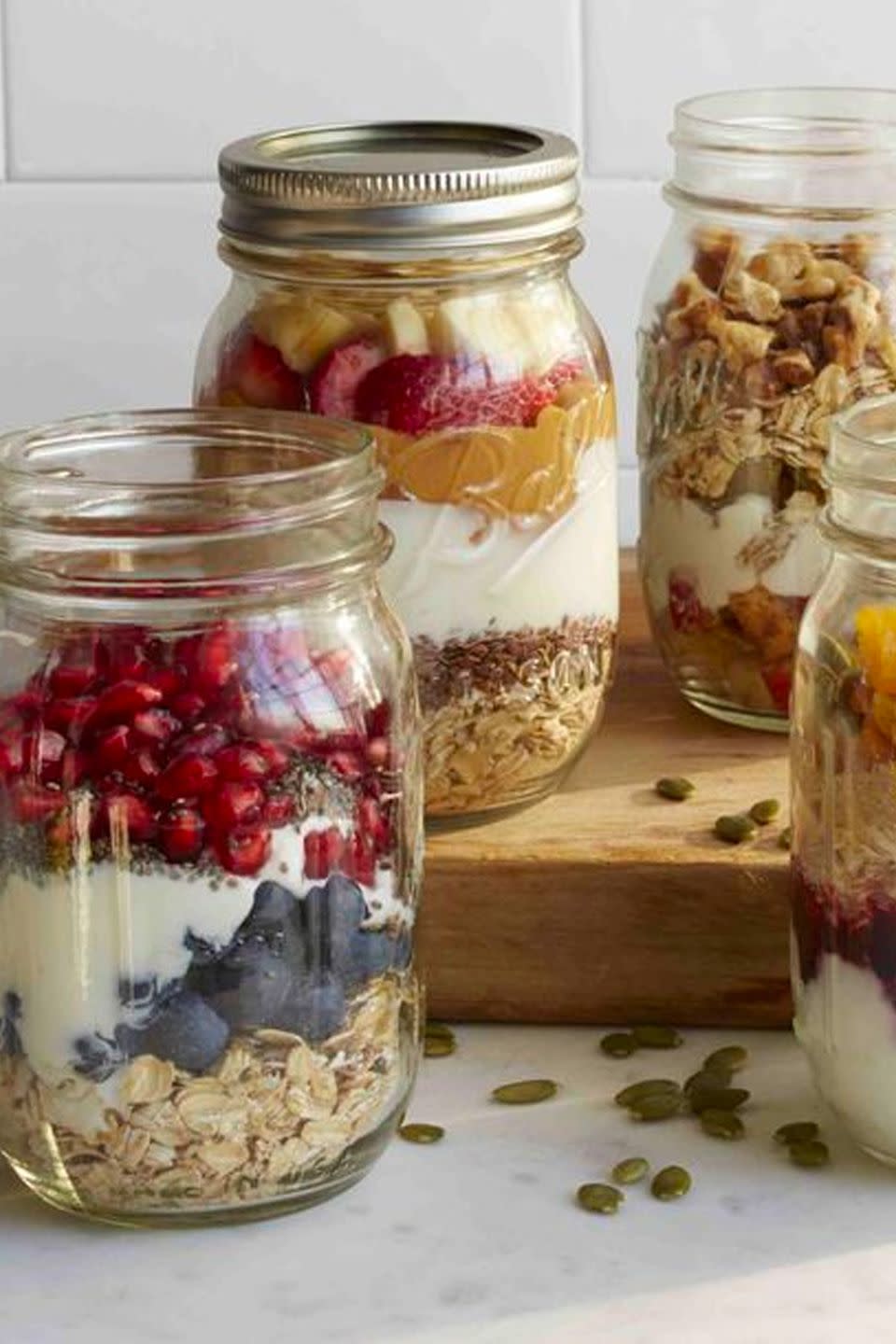 <p>Prepare this breakfast the night before and you'll wake up with a hearty, filling jar of goodness waiting to greet you.</p><p><strong>Get the recipe at <a rel="nofollow noopener" href="https://www.womansday.com/food-recipes/cooking-tips/a51186/mason-jar-breakfasts/" target="_blank" data-ylk="slk:Woman's Day;elm:context_link;itc:0;sec:content-canvas" class="link ">Woman's Day</a>.</strong></p>