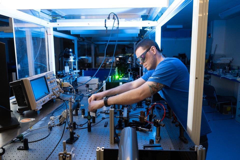 Han Chi does research on a high peak power high repetition rate system at Colorado State University’s Laboratory for Advanced Lasers and Extreme Photonics in Fort Collins in 2019.