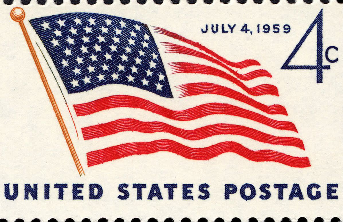 49-star Flag 4-cent 1959 issue U.S. stamp. 