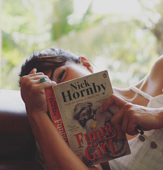 Jacqueline Fernandez posted a picture of her reading <strong>Funny Girl by Nick Hornby</strong>
