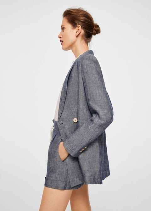 Get it <a href="https://shop.mango.com/us/women/jackets-blazers/linen-double-breasted-blazer_23077628.html?c=56&amp;n=1&amp;s=search" target="_blank">here</a>, $120.
