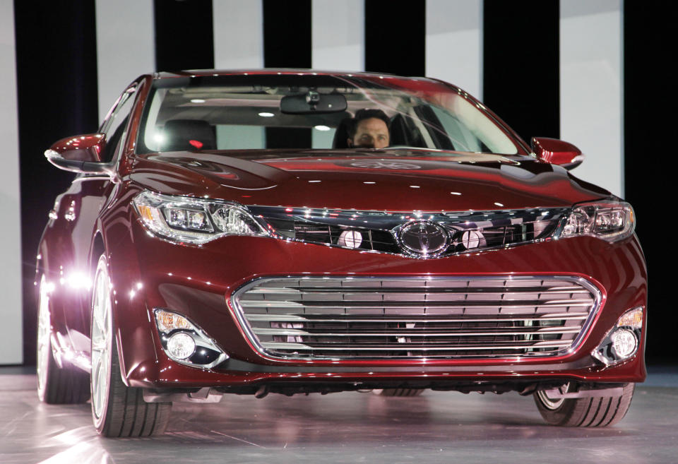 The 2013 Toyota Avalon is shown, Thursday, April 5, 2012 at the New York International Auto Show. (AP Photo/Mark Lennihan)