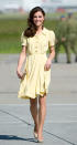 <div class="caption-credit"> Photo by: Getty</div>Kate sported another Jenny Packham creation, though this one considerably more casual, at the airport in Calgary. <br>