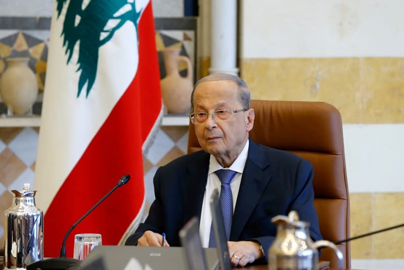 Lebanon's President Michel Aoun presides a cabinet session at the Baabda palace