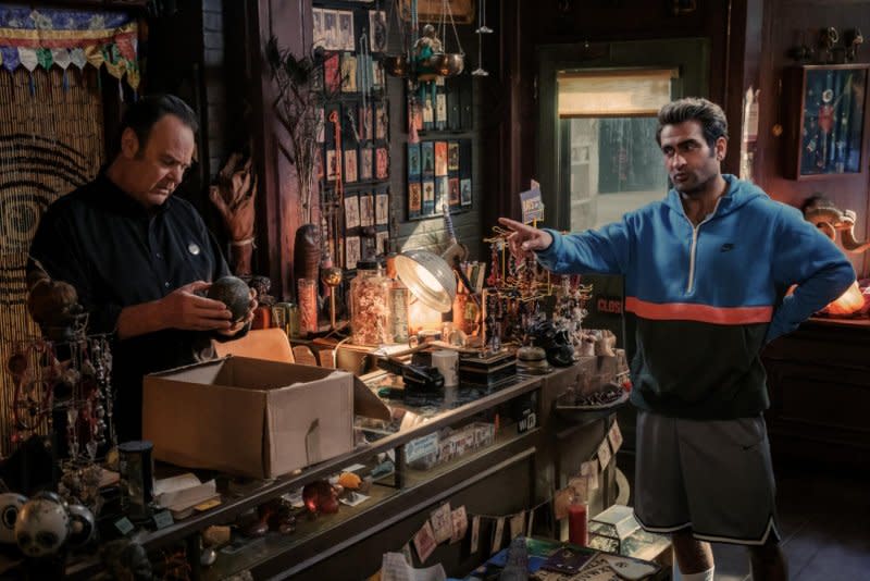 Nadeem (Kumail Nanjiani, R) sells Ray (Dan Aykroyd) a haunted orb. Photo courtesy of Sony Pictures