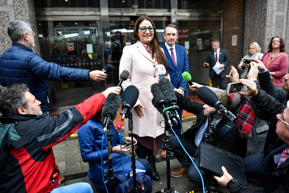 Anderton Park headteacher Sarah Hewitt-Clarkson speaks to media after a High Court judge permanently banned anti-LGBT protests outside the Primary School in Birmingham.