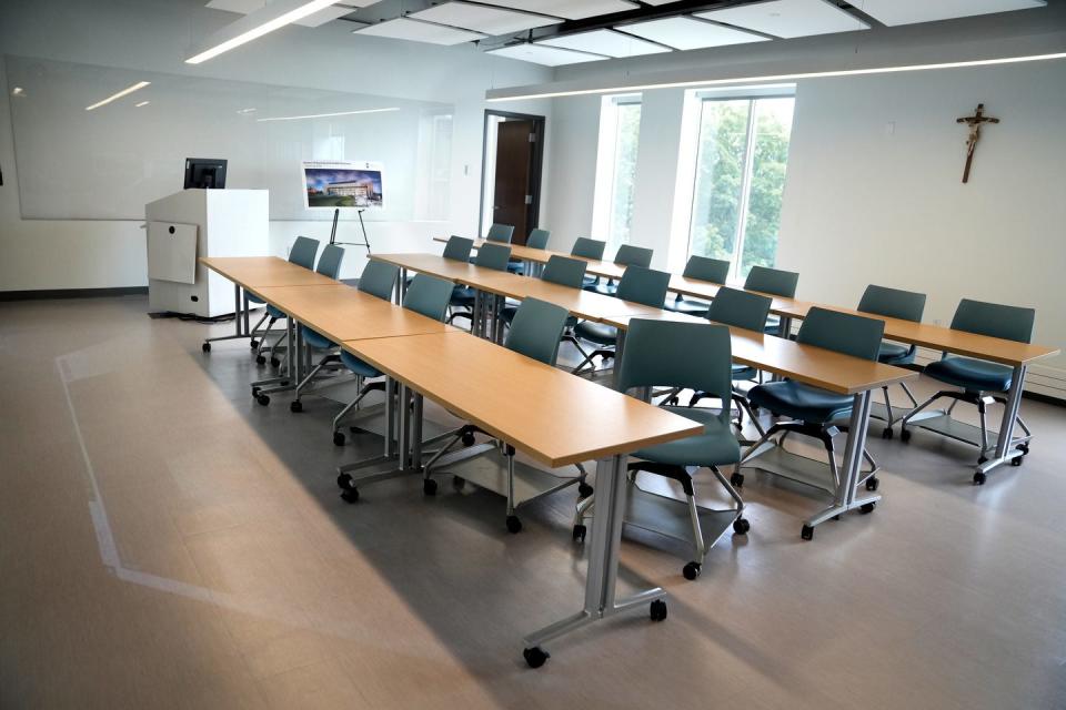 A classroom in the Providence College Department of Nursing and Health Sciences. The college has demolished an old dormitory to make space for the 100,000-square-foot building where it plans to move the nursing school in 2025.