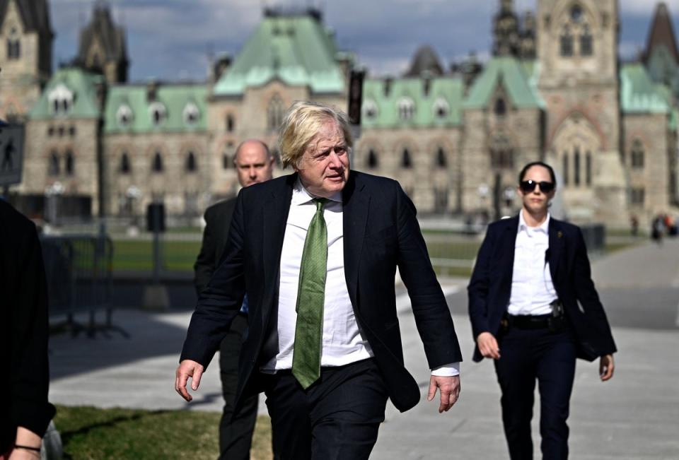 Boris Johnson on Parliament Hill in Ottawa on Wednesday (AP)