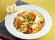 <p>Farfalle — commonly called butterfly or bowtie pasta by kids — is best served in a red sauce seasoned with garlic and oregano. Pump up the dish with some protein by serving it with marinated chicken or cooked shrimp.</p> <p><a href="https://www.thedailymeal.com/recipes/butterfly-pasta?referrer=yahoo&category=beauty_food&include_utm=1&utm_medium=referral&utm_source=yahoo&utm_campaign=feed" rel="nofollow noopener" target="_blank" data-ylk="slk:For the Butterfly Pasta recipe, click here.;elm:context_link;itc:0;sec:content-canvas" class="link ">For the Butterfly Pasta recipe, click here.</a></p>