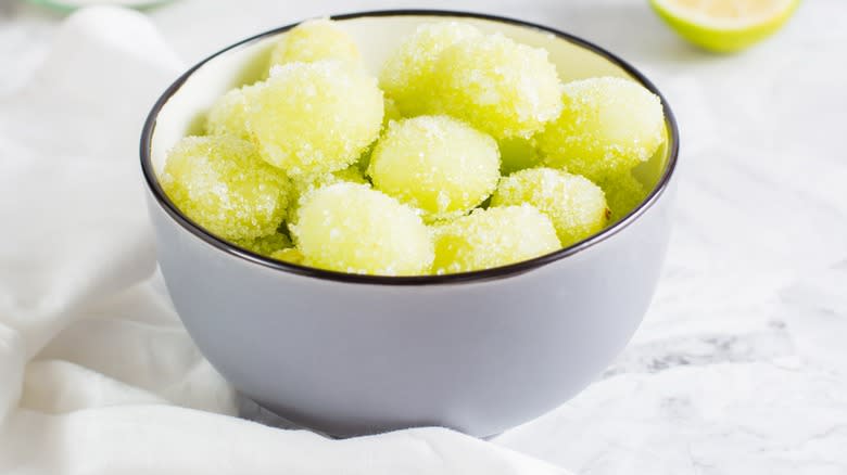 Bowl candied sugared grapes