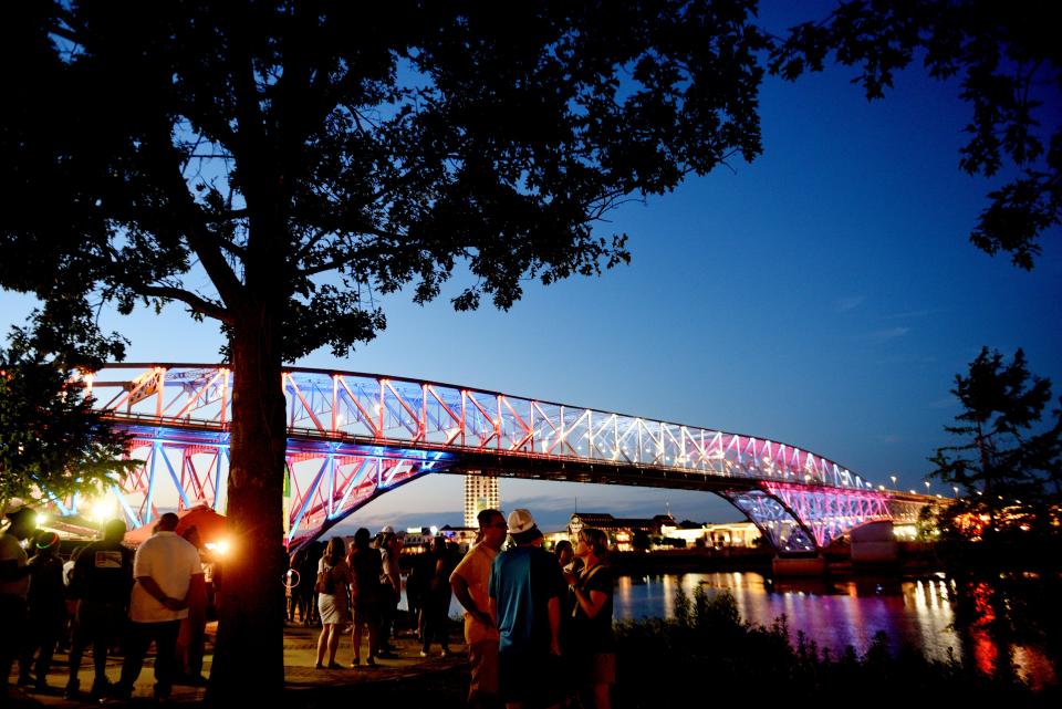 Photos from SRAC's first GLO Fest light show, designed by the ArtBreak students, on the Bakowski Bridge of Lights Friday evening June 3, 2022. 