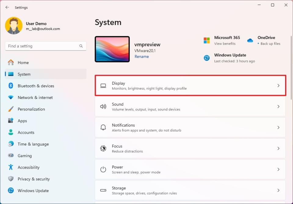 Open Display settings