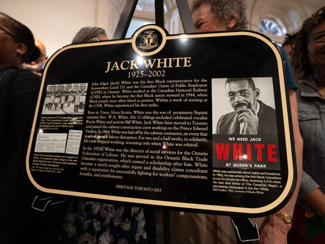 The city says this plaque honouring Jack White will be installed near Castle Frank station by the fall. (Martin Trainor/CBC - image credit)