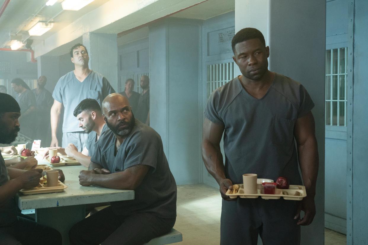 Mike -- â€œJAILBIRDâ€ - Episode 106 -- Mike reflects on his 3 years behind bars at the Indiana Department of Corrections. Ray Ray (Diesel Madkins) and Mike Tyson (Trevante Rhodes), shown. (Photo by: Alfonso Bresciani/Hulu)