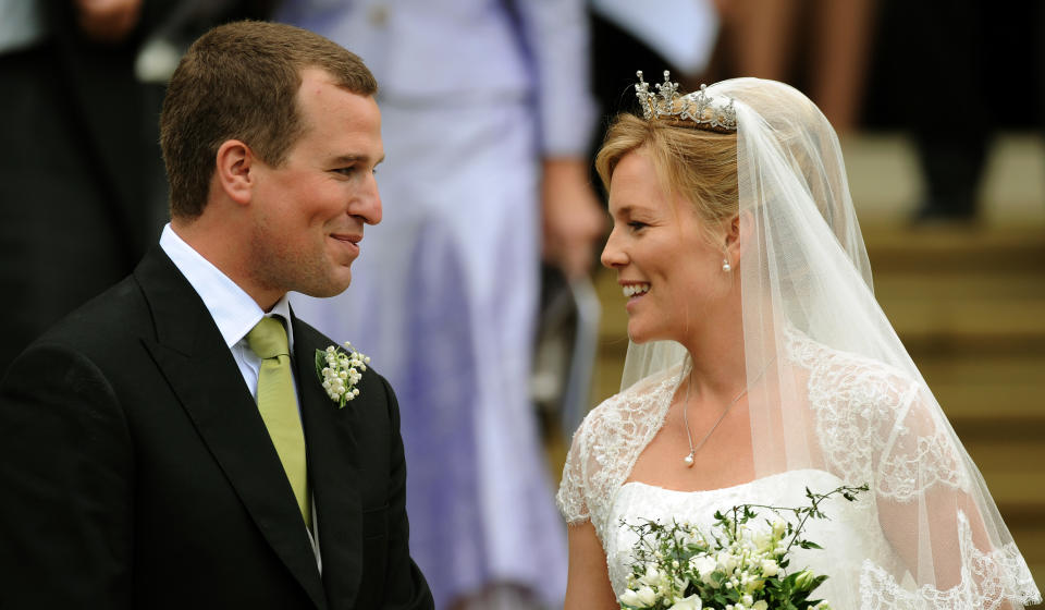 WINDSOR - MAY 17:  Bride and groom, Autumn Kelly and Peter Phillips after their wedding ceremony at St George's Chapel, in Windsor Castle on May 17, 2008 in Windsor, England.    (Photo by Anwar Hussein/WireImage)