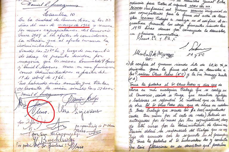 Kutschmann siguió viviendo en ese departamento como Pedro Ricardo Olmo, y lo hizo sin sobresaltos durante más de tres décadas, tal como lo documenta el libro de actas del consorcio de la calle Sucre 2907, al que tuvo acceso LA NACIÓN