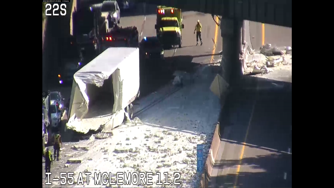 The sauce was seen covering part of the roadway after the truck lost its load.