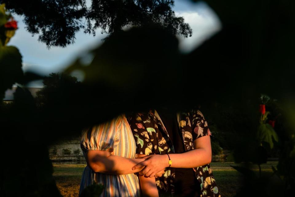 Kari stands with her son, a 17-year-old trans kid, during golden hour at a park in Georgetown on June 30, 2023. As of September 1 of this year, her son will no longer be legally allowed to have gender affirming healthcare and, according to the bill, will have to be “weaned off” their hormones in a “medically appropriate” manner. “I would love to ask somebody what is going to change between today and next March? Is my son going to magically change genders? Please let me know where that magic is,” Kari said.