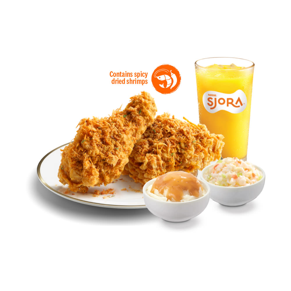 KFC is launching Flossy Crunch Chicken on 21 July 2020. Flossy Crunch Chicken is a combination of KFC’s crispy fried chicken, coated in curry and local spices, and topped with a special spicy-sweet chicken floss. (Photo: KFC Singapore)