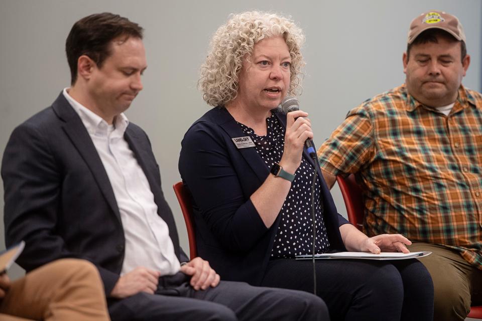 Erica Anderson, Deputy Director and Economic and Community Development Director at Land of Sky Regional Council speaks during a forum on the Canton mill closure June 1, 2023.