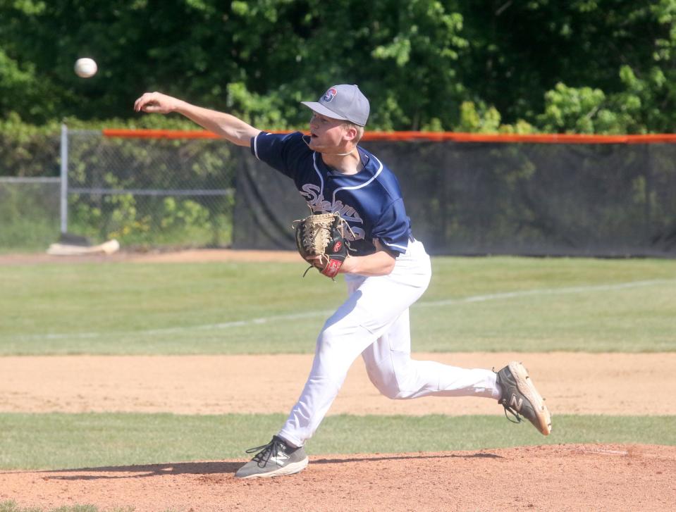 Daniel Lewis pitches for Watkins Glen/Odessa-Montour in a 6-4 win over Bainbridge-Guilford in the Section 4 Class C baseball championship game May 26, 2023 at Union-Endicott High School.