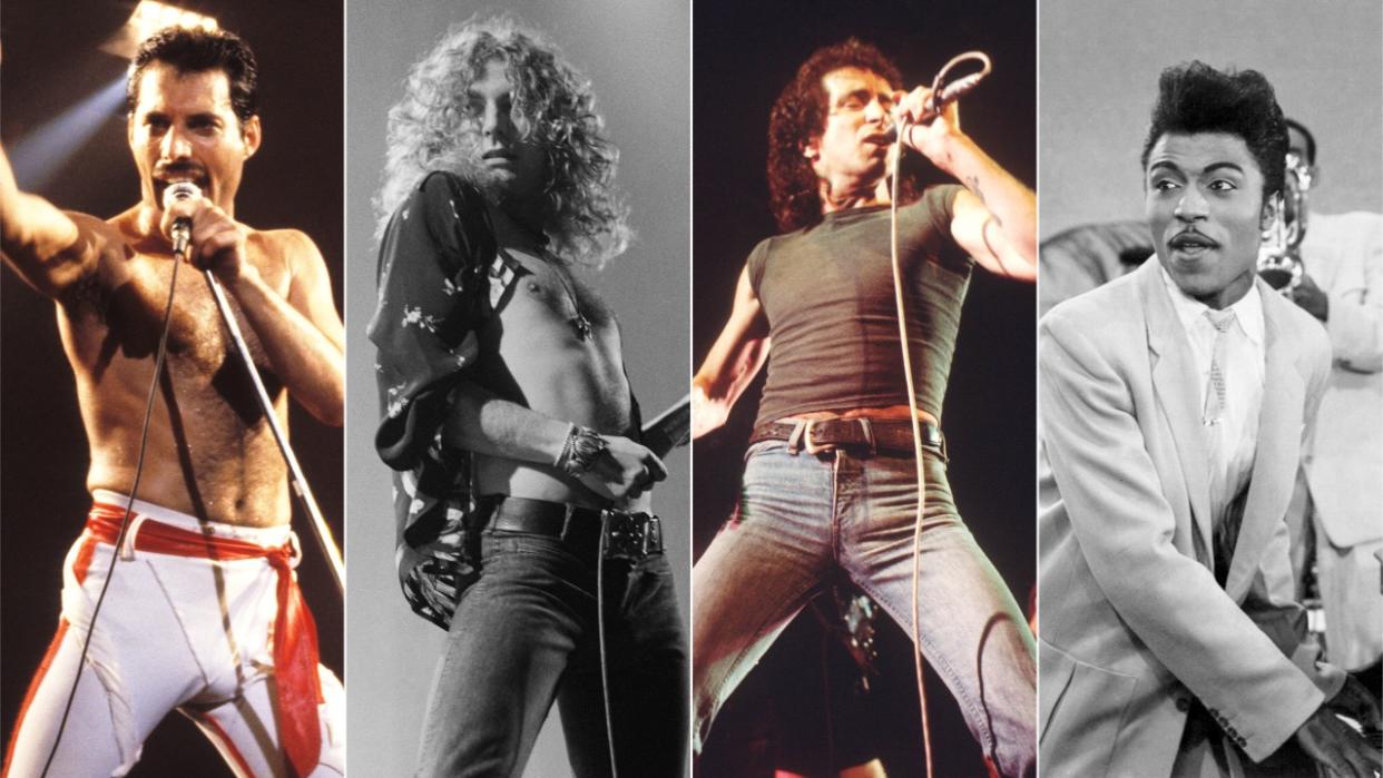  Queen’s Freddie Mercury, Led Zeppelin’s Robert Plant, AC/DC’s Bon Scott and Little Richard onstage 