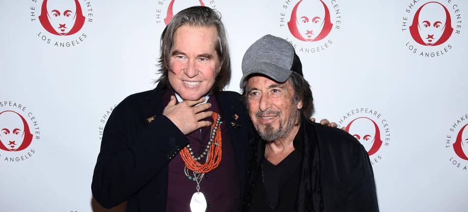 LOS ANGELES, CALIFORNIA - OCTOBER 28: Val Kilmer (L) and Al Pacino attend the Simply Shakespeare's Live Read of 