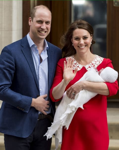 Prince William and the Duchess of Cambridge leave the hospital with their newborn baby boy - Credit: UK Press