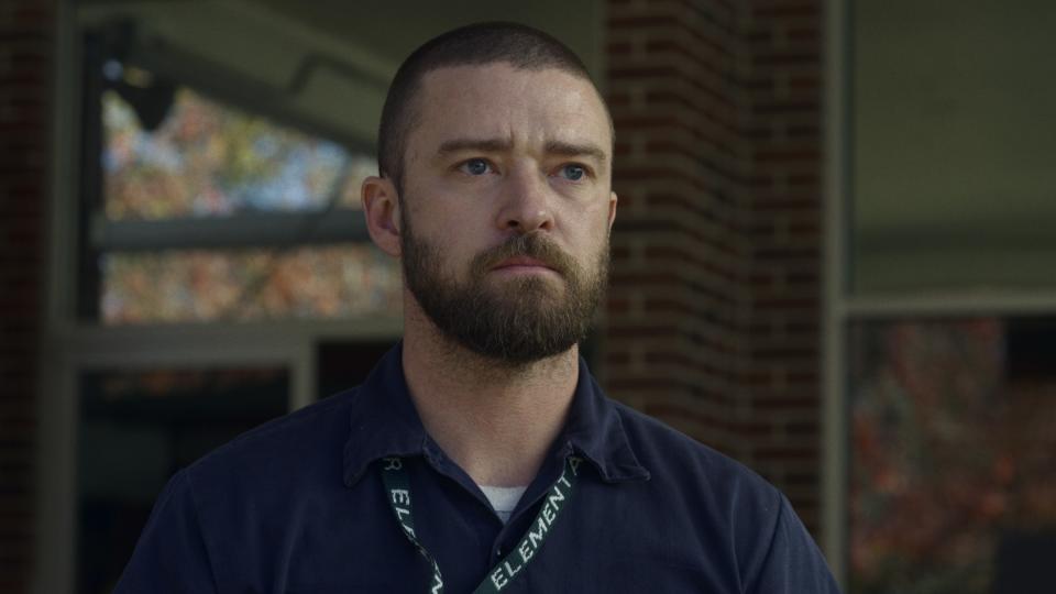 Justin Timberlake looking serious in Palmer.