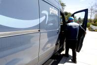 Joseph Alvarado makes deliveries for Amazon during the outbreak of the coronavirus disease