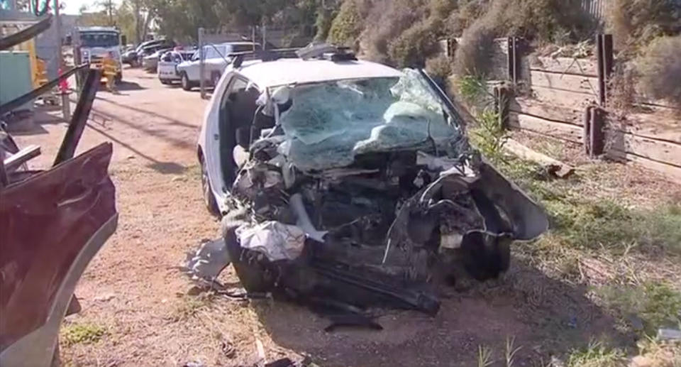 Two men have died after their Volkswagen Golf smashed into a trailer at a rest stop parked outside of Port Augusta on Monday about 4.25am. Source: 7 News