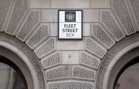 A road sign is displayed on a building in Fleet Street in London, Britain August 5, 2016. REUTERS/Neil Hall